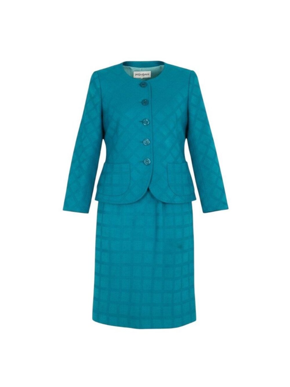 Saint Laurent Set Skirt Suit Collarless Jacket Knee Length All Over Pattern 36